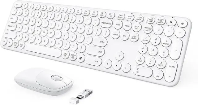 Main image of Wireless Keyboard and Mouse, USB & Type C 2-in-1 Receiver, SK73-3 Full Size White Wireless Keyboard Mouse Combo, Compatible for Windows, MacBook Pro/Air, Laptop, Desktop, PC - White