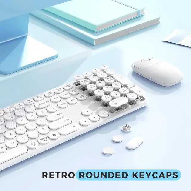 Alt view image 4 of 7 - Wireless Keyboard and Mouse, USB & Type C 2-in-1 Receiver, SK73-3 Full Size White Wireless Keyboard Mouse Combo, Compatible for Windows, MacBook Pro/Air, Laptop, Desktop, PC - White