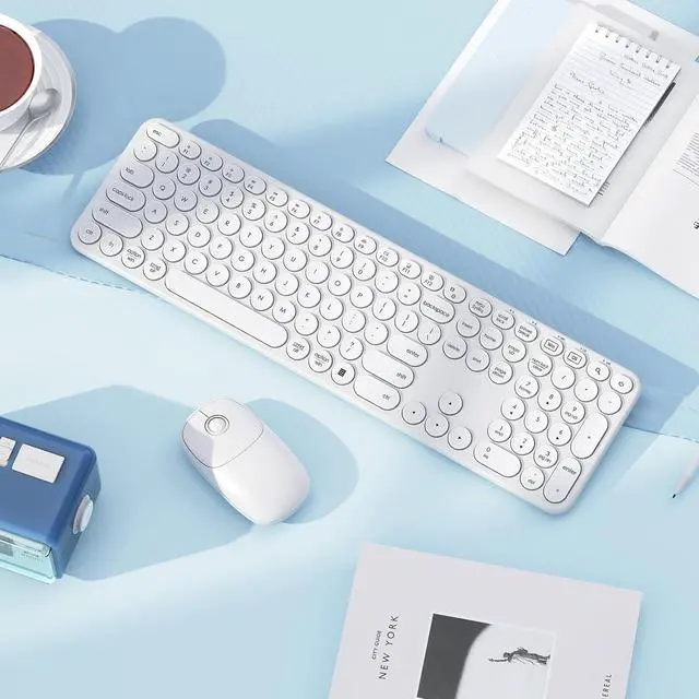 Alt view image 7 of 7 - Wireless Keyboard and Mouse, USB & Type C 2-in-1 Receiver, SK73-3 Full Size White Wireless Keyboard Mouse Combo, Compatible for Windows, MacBook Pro/Air, Laptop, Desktop, PC - White