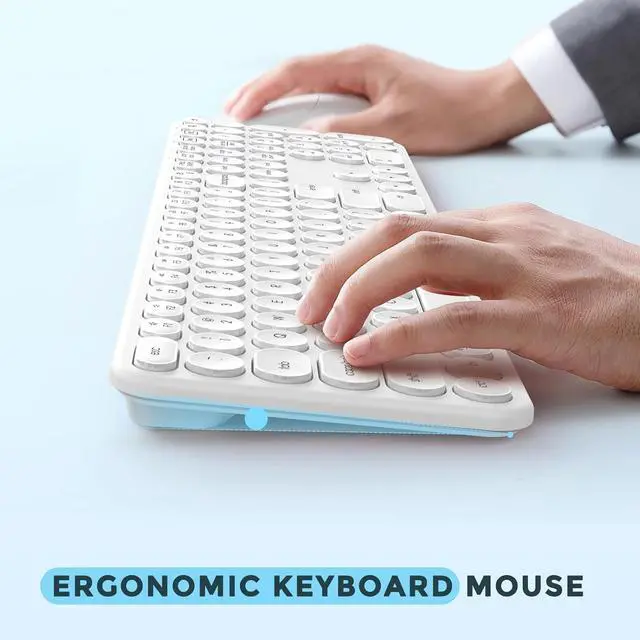 Alt view image 5 of 7 - Wireless Keyboard and Mouse, USB & Type C 2-in-1 Receiver, SK73-3 Full Size White Wireless Keyboard Mouse Combo, Compatible for Windows, MacBook Pro/Air, Laptop, Desktop, PC - White
