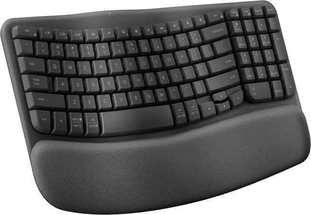 Main image of Wave Keys Wireless Ergonomic Keyboard with Cushioned Palm Rest, Comfortable Natural Typing, Easy-Switch, Bluetooth, Logi Bolt Receiver, for Multi-OS, Windows/Mac - Graphite