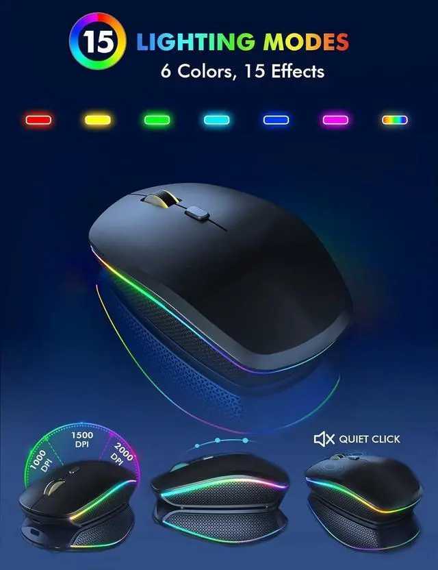 Alt view image 5 of 7 - FOR-Wireless Keyboard and Mouse Combo - RGB Backlit, Rechargeable & Light Up Letters, Full-Size, Ergonomic Tilt Angle, Sleep Mode, 2.4GHz Quiet Keyboard Mouse for Mac, Windows, Laptop, PC