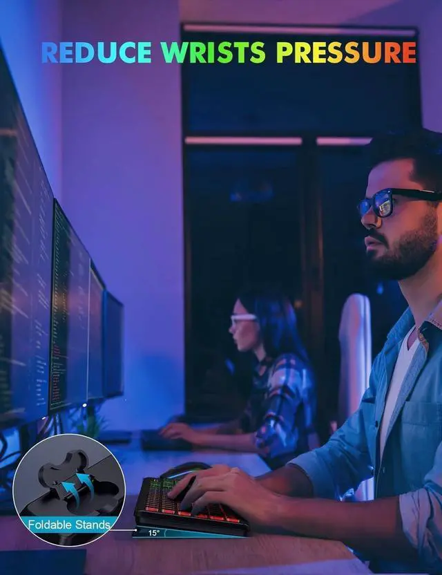 Alt view image 6 of 7 - FOR-Wireless Keyboard and Mouse Combo - RGB Backlit, Rechargeable & Light Up Letters, Full-Size, Ergonomic Tilt Angle, Sleep Mode, 2.4GHz Quiet Keyboard Mouse for Mac, Windows, Laptop, PC