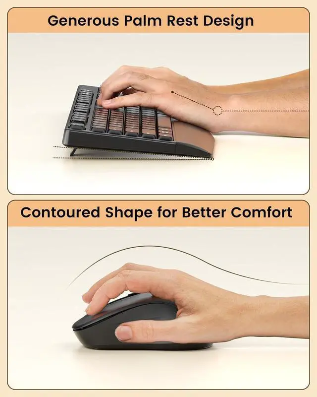 Alt view image 3 of 7 - Bluetooth Keyboard and Mouse, COE200 USB + Bluetooth Multi Device, Ergonomic Keyboard Mouse Set, Full-Size Wireless Combo Compatible for Mac OS/Windows PCs Computers Laptops MacBooks - Black