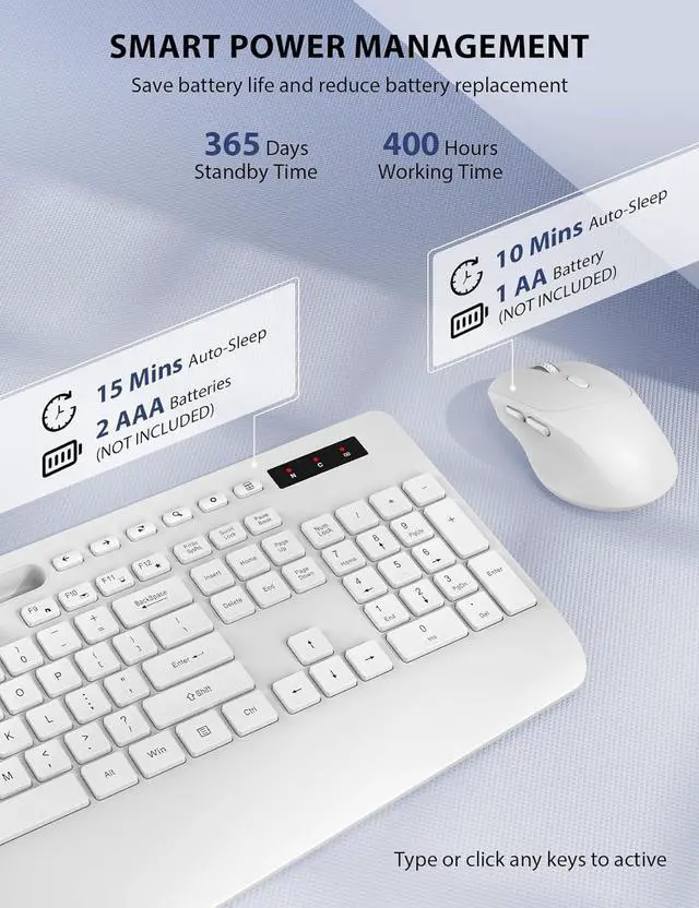 Alt view image 5 of 7 - Wireless Keyboard and Mouse Combo - Full-Sized Ergonomic Keyboard with Wrist Rest, Phone Holder, Sleep Mode, Silent 2.4GHz Cordless Keyboard Mouse Combo for Computer, Laptop, PC, Mac, Windows,White