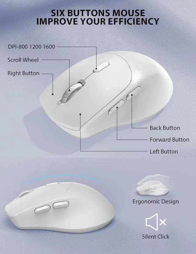 Alt view image 6 of 7 - Wireless Keyboard and Mouse Combo - Full-Sized Ergonomic Keyboard with Wrist Rest, Phone Holder, Sleep Mode, Silent 2.4GHz Cordless Keyboard Mouse Combo for Computer, Laptop, PC, Mac, Windows,White