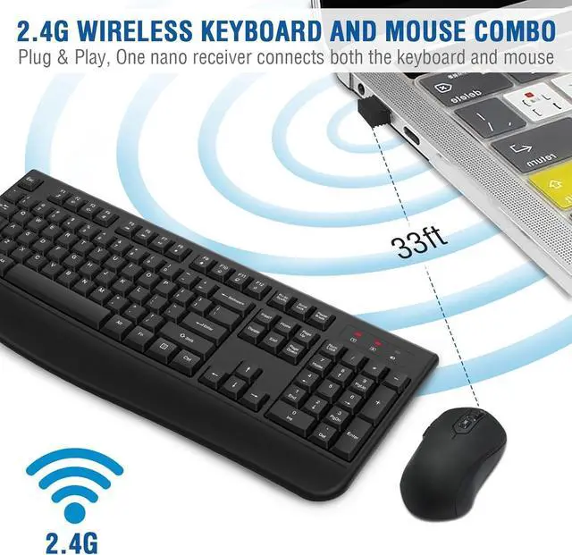Alt view image 3 of 7 - Wireless Keyboard and Mouse Combo, 2.4G Full-Sized Ergonomic Computer Keyboard with Wrist Rest and 3 Level DPI Adjustable Wireless Mouse for Windows, Mac OS Desktop/Laptop/PC