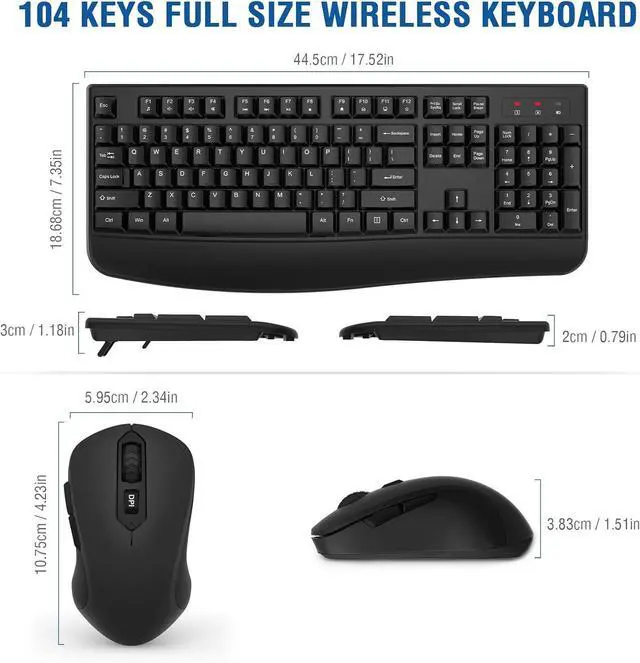 Alt view image 6 of 7 - Wireless Keyboard and Mouse Combo, 2.4G Full-Sized Ergonomic Computer Keyboard with Wrist Rest and 3 Level DPI Adjustable Wireless Mouse for Windows, Mac OS Desktop/Laptop/PC