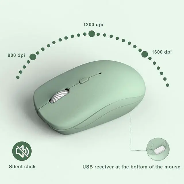 Alt view image 5 of 7 - Wireless Keyboard and Mouse Combo, Full-Sized Wireless Keyboard and Adjustable DPI Mouse, 2.4GHz USB Receiver, Silent Keyboard and Mouse for PC, Windows, MAC, Desktop, Laptop (Avocado Green)