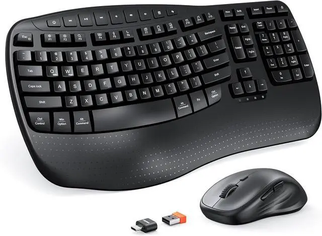 Main image of New Ergonomic Keyboard and Mouse Wireless Combo, Wave Keys Natural Typing, 2.4G Wireless Keyboard with Wrist Rest, 4 Adjustable DPI Optical Mouse, Computer/Laptop/Windows/Mac, Black
