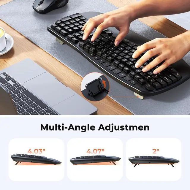 Alt view image 4 of 7 - New Ergonomic Keyboard and Mouse Wireless Combo, Wave Keys Natural Typing, 2.4G Wireless Keyboard with Wrist Rest, 4 Adjustable DPI Optical Mouse, Computer/Laptop/Windows/Mac, Black