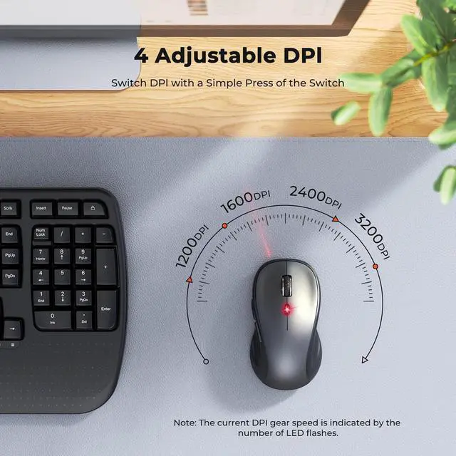 Alt view image 7 of 7 - New Ergonomic Keyboard and Mouse Wireless Combo, Wave Keys Natural Typing, 2.4G Wireless Keyboard with Wrist Rest, 4 Adjustable DPI Optical Mouse, Computer/Laptop/Windows/Mac, Black