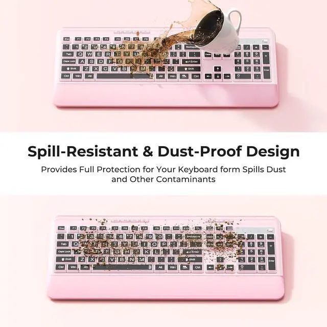 Alt view image 2 of 5 - Silent Wireless Keyboard and Mouse Combo - Keyboard with Large Print Cover, 2.4GHz Full-Sized Ergonomic Keyboard with Wrist Rest and Mouse for Laptop, PC, Notebook, Desktop