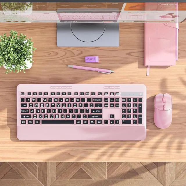 Alt view image 3 of 5 - Silent Wireless Keyboard and Mouse Combo - Keyboard with Large Print Cover, 2.4GHz Full-Sized Ergonomic Keyboard with Wrist Rest and Mouse for Laptop, PC, Notebook, Desktop