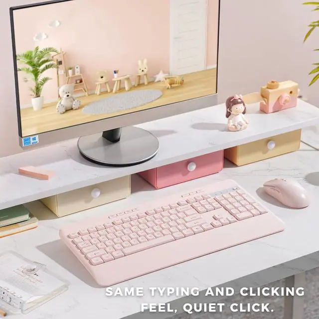 Alt view image 4 of 5 - Silent Wireless Keyboard and Mouse Combo - Keyboard with Large Print Cover, 2.4GHz Full-Sized Ergonomic Keyboard with Wrist Rest and Mouse for Laptop, PC, Notebook, Desktop