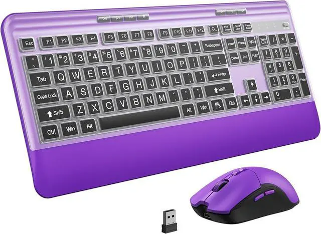Main image of Silent Wireless Keyboard and Mouse Combo - Keyboard with Large Print Cover, 2.4GHz Full-Sized Ergonomic Keyboard with Wrist Rest and Mouse for Laptop, PC, Notebook, Desktop