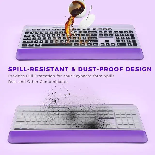 Alt view image 2 of 5 - Silent Wireless Keyboard and Mouse Combo - Keyboard with Large Print Cover, 2.4GHz Full-Sized Ergonomic Keyboard with Wrist Rest and Mouse for Laptop, PC, Notebook, Desktop
