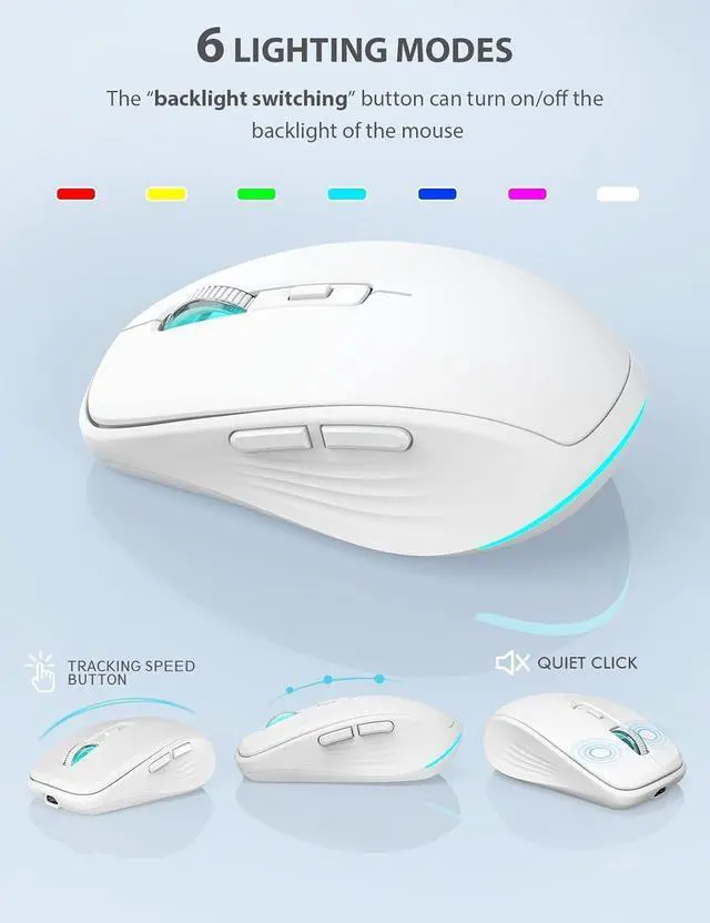 Alt view image 6 of 7 - Wireless Keyboard and Mouse Combo Backlit - Compact Quiet Keyboard with RGB Mouse, Rechargeable, Slim, Sleep Mode, Portable Cordless Keyboard Mouse Set for Mac, Windows, Laptop (Polar White)