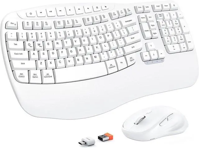 Main image of New Ergonomic Keyboard and Mouse Wireless Combo, Wave Keys Natural Typing, 2.4G Wireless Keyboard with Wrist Rest, 4 Adjustable DPI Optical Mouse, Computer/Laptop/Windows/Mac, White