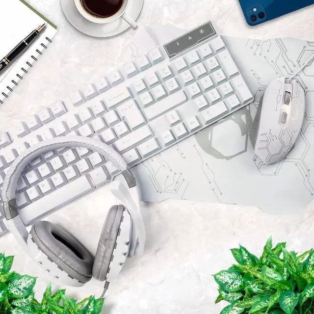 Alt view image 7 of 7 - Gaming Keyboard and Mouse and Gaming Headset & Mouse Pad, Wired LED RGB Backlight Bundle for PC Gamers Users - 4 in 1 White Edition Hornet RX-250