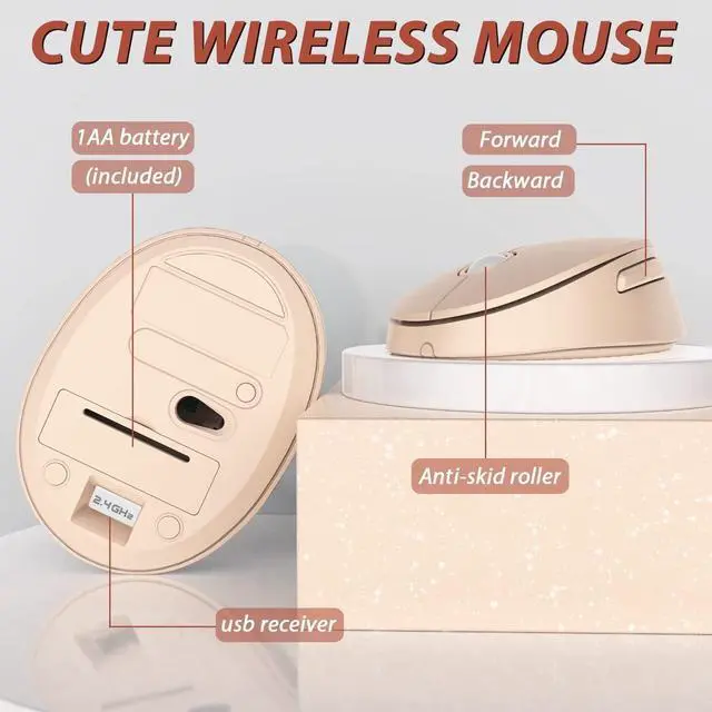 Alt view image 4 of 7 - Wireless Keyboard and Mouse, Cute Keyboard and Mouse, 2.4G Wireless Keyboard with Retro Round Keycap for PC, Mac, Laptop,Computer Windows (Milk Tea)