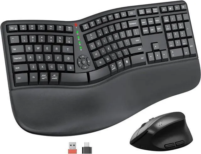 Main image of Ergonomic Wireless Keyboard and Mouse, Ergo Keyboard with Vertical Mouse, Split Curved Keyboard with Wrist Rest, Natural Typing Rechargeable Full Size, Windows/Mac/Computer/Laptop, Large Size