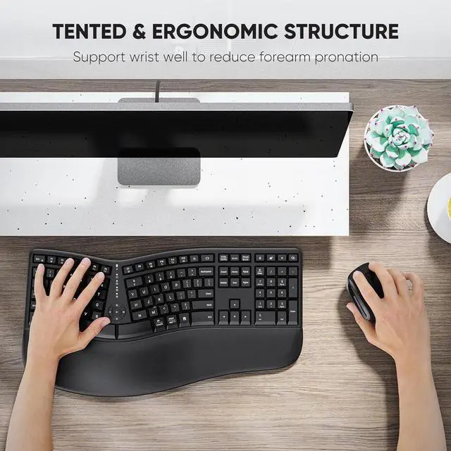 Alt view image 6 of 7 - Ergonomic Wireless Keyboard and Mouse, Ergo Keyboard with Vertical Mouse, Split Curved Keyboard with Wrist Rest, Natural Typing Rechargeable Full Size, Windows/Mac/Computer/Laptop, Large Size