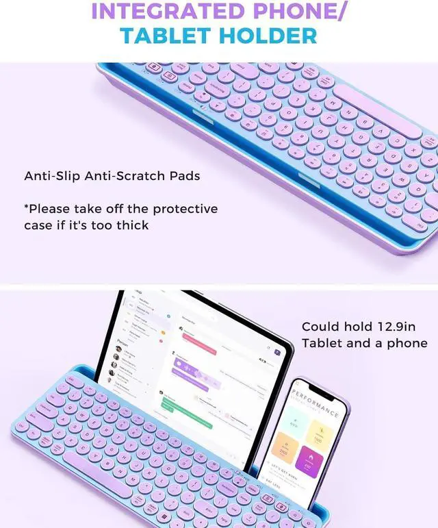 Alt view image 3 of 7 - Bluetooth Keyboard and Mouse for iPad, CTU-301 Multi-Device Bluetooth + 2.4G Wireless Keyboard Mouse with Tablet Holder for MacBook/Windows Computer, iOS/Andriod Tablet Phone, Blue & Purple