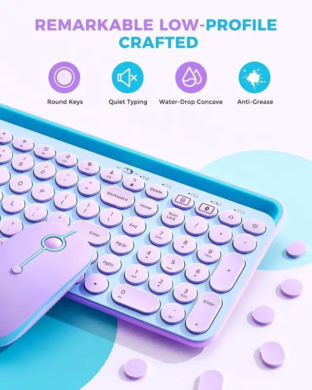 Alt view image 5 of 7 - Bluetooth Keyboard and Mouse for iPad, CTU-301 Multi-Device Bluetooth + 2.4G Wireless Keyboard Mouse with Tablet Holder for MacBook/Windows Computer, iOS/Andriod Tablet Phone, Blue & Purple