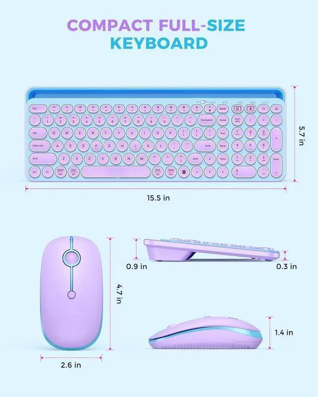 Alt view image 6 of 7 - Bluetooth Keyboard and Mouse for iPad, CTU-301 Multi-Device Bluetooth + 2.4G Wireless Keyboard Mouse with Tablet Holder for MacBook/Windows Computer, iOS/Andriod Tablet Phone, Blue & Purple