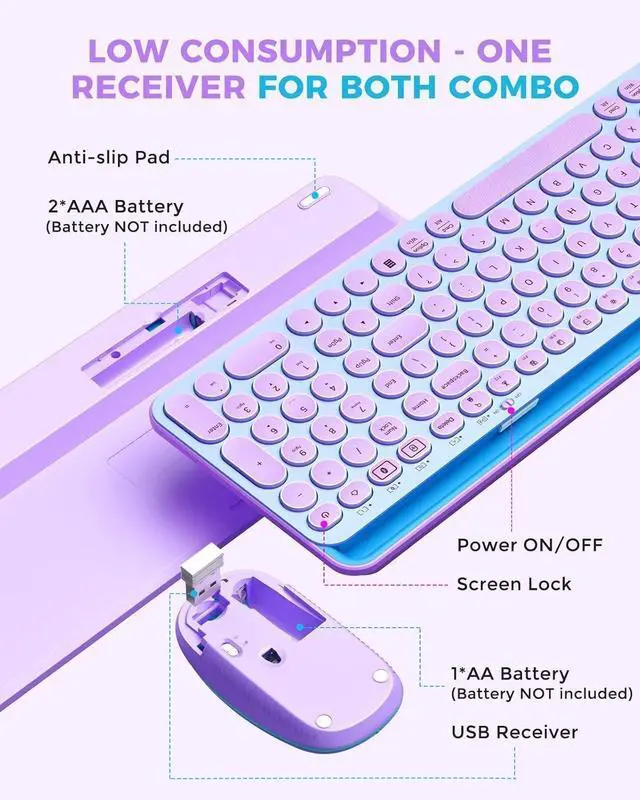 Alt view image 7 of 7 - Bluetooth Keyboard and Mouse for iPad, CTU-301 Multi-Device Bluetooth + 2.4G Wireless Keyboard Mouse with Tablet Holder for MacBook/Windows Computer, iOS/Andriod Tablet Phone, Blue & Purple