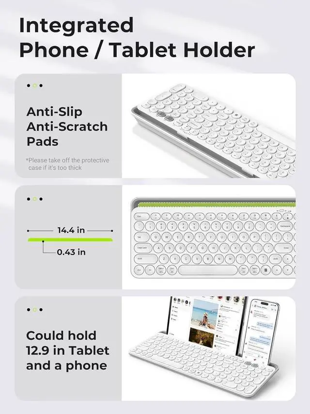 Alt view image 3 of 7 - Bluetooth Keyboard and Mouse for iPad, CTU-301 Multi-Device Bluetooth + 2.4G Wireless Keyboard Mouse with Tablet Holder for MacBook/Windows Computer, iOS/Andriod Tablet Phone, White