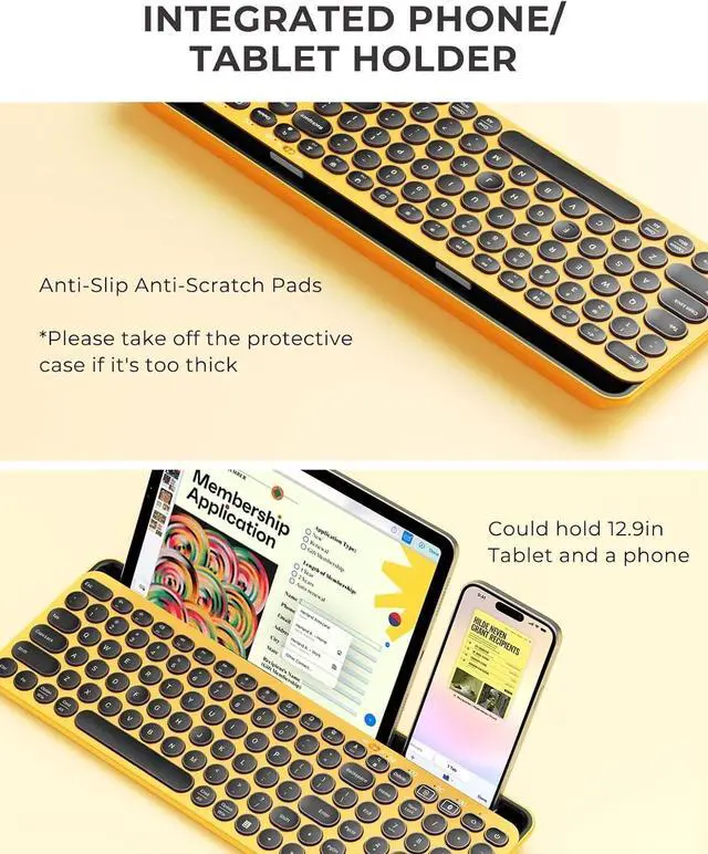 Alt view image 3 of 7 - Bluetooth Keyboard and Mouse for iPad, CTU-301 Multi-Device Bluetooth + 2.4G Wireless Keyboard Mouse with Tablet Holder for MacBook/Windows Computer, iOS/Andriod Tablet Phone, Yellow