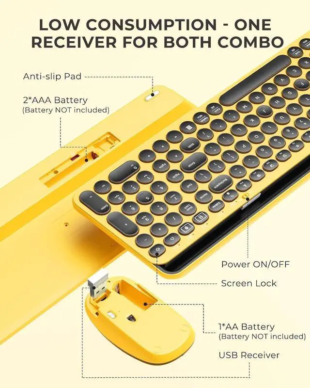 Alt view image 7 of 7 - Bluetooth Keyboard and Mouse for iPad, CTU-301 Multi-Device Bluetooth + 2.4G Wireless Keyboard Mouse with Tablet Holder for MacBook/Windows Computer, iOS/Andriod Tablet Phone, Yellow