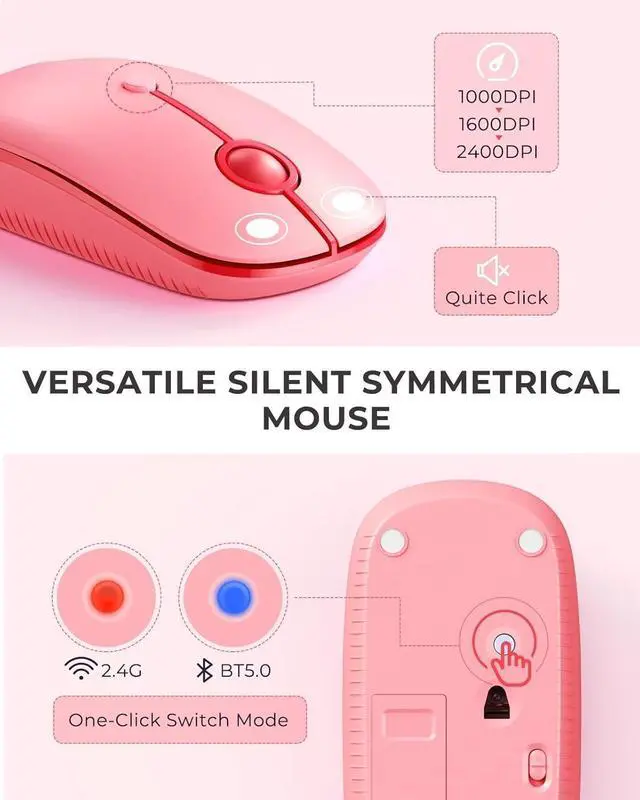 Alt view image 4 of 7 - Bluetooth Keyboard and Mouse for iPad, CTU-301 Multi-Device Bluetooth + 2.4G Wireless Keyboard Mouse with Tablet Holder for MacBook/Windows Computer, iOS/Andriod Tablet Phone, Coral Pink