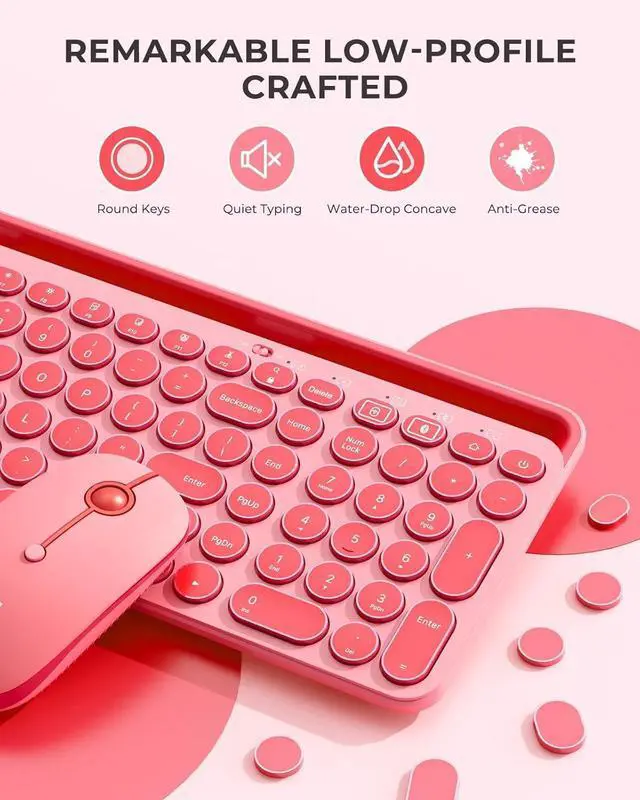 Alt view image 5 of 7 - Bluetooth Keyboard and Mouse for iPad, CTU-301 Multi-Device Bluetooth + 2.4G Wireless Keyboard Mouse with Tablet Holder for MacBook/Windows Computer, iOS/Andriod Tablet Phone, Coral Pink