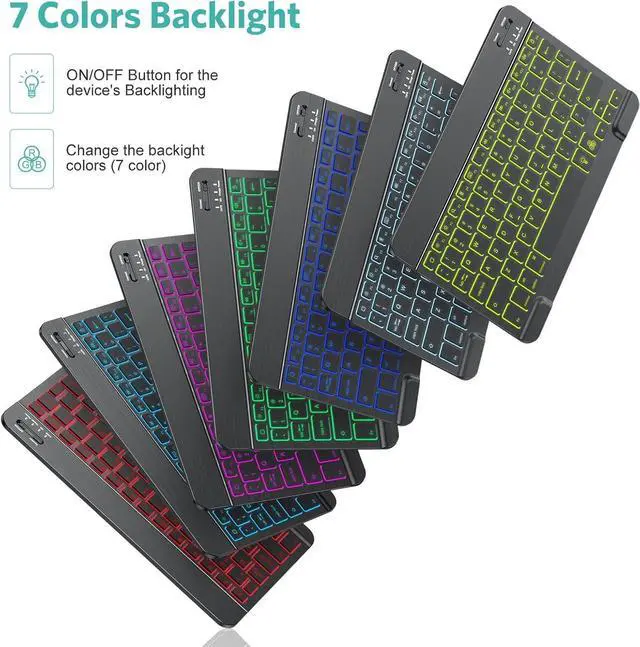 Alt view image 2 of 6 - Bluetooth Keyboard and Mouse Combo for iPad - Rechargeable Wireless Keyboard & Mouse with 7-Color Backlit Compatible with iPad 10th/9th/8th Gen, iPad Pro/Air/Mini, iPhone15/14/13 Pro, Black