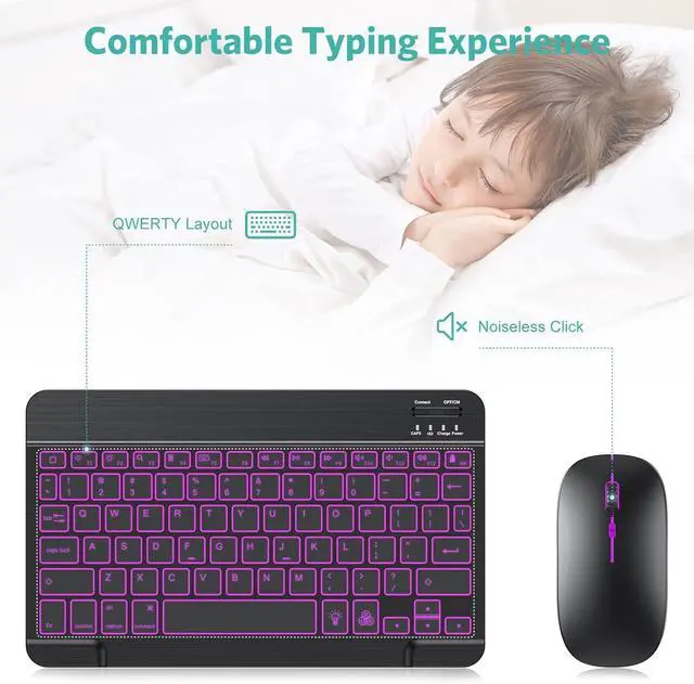 Alt view image 6 of 7 - Bluetooth Keyboard and Mouse Combo for iPad - Rechargeable Wireless Keyboard & Mouse with 7-Color Backlit Compatible with iPad 10th/9th/8th Gen, iPad Pro/Air/Mini, iPhone15/14/13 Pro, Black