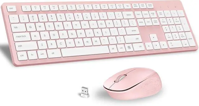Main image of Pink Wireless Keyboard and Mouse Combo, Full-Sized Ergonomic Computer Keyboard, 2.4GHz Cordless Keyboard Silent Mouse Set with 2-in-1 USB Receiver, 12 FN Shortcuts for Windows Laptop, PC/Mac