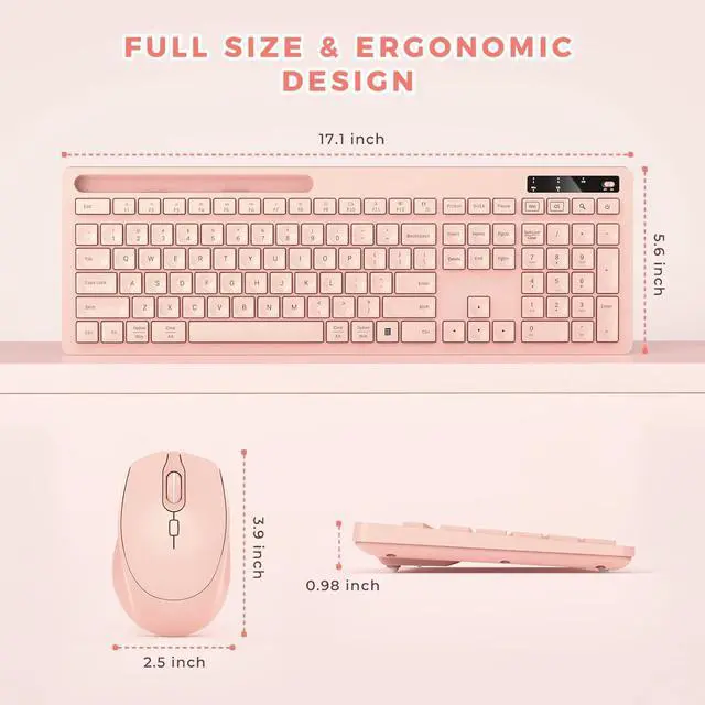 Alt view image 6 of 7 - FOR Wireless Keyboard and Mouse for MacBook, Pink Rose Wireless Keyboard with Phone Holder, USB A & Type C Receivr, Full-Size Combo for Mac, MacBook/Air/Pro Windows PC Computer