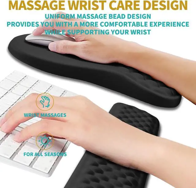 Alt view image 4 of 6 - 2 in 1 Ergonomic Mouse Pad Wrist Support & Wrist Rest for Computer Keyboard Set, with Relieve Carpal Tunnel Pain Massage Bulge and Full Memory Gel Design (2In1 Set, Black)