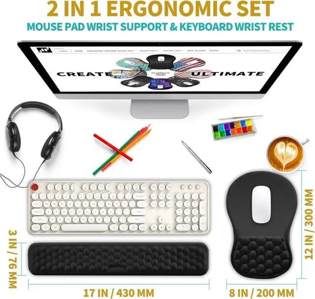 Alt view image 2 of 6 - 2 in 1 Ergonomic Mouse Pad Wrist Support & Wrist Rest for Computer Keyboard Set, with Relieve Carpal Tunnel Pain Massage Bulge and Full Memory Gel Design (2In1 Set, Black)