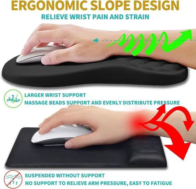 Alt view image 5 of 6 - 2 in 1 Ergonomic Mouse Pad Wrist Support & Wrist Rest for Computer Keyboard Set, with Relieve Carpal Tunnel Pain Massage Bulge and Full Memory Gel Design (2In1 Set, Black)