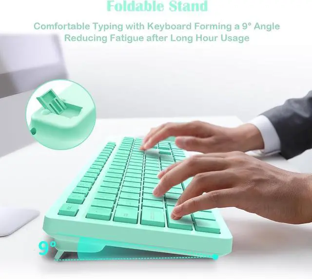 Alt view image 4 of 6 - K786 Wireless Keyboard and Mouse Combo, 2.4GHz Lag-Free Wireless, Full Size Ergonomic Keyboard Silent Mouse for Windows Mac PC Laptop, 12 FN Shortcuts, Long Battery Life - Mint Green