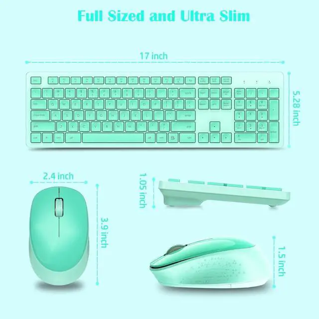 Alt view image 6 of 6 - K786 Wireless Keyboard and Mouse Combo, 2.4GHz Lag-Free Wireless, Full Size Ergonomic Keyboard Silent Mouse for Windows Mac PC Laptop, 12 FN Shortcuts, Long Battery Life - Mint Green