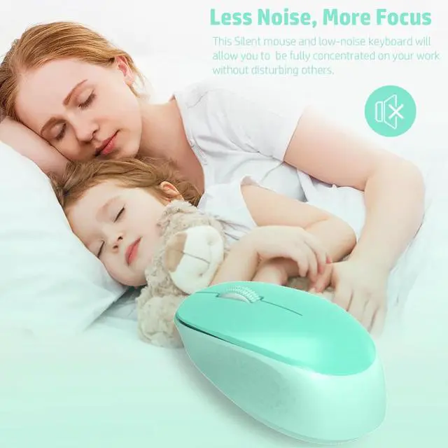 Alt view image 3 of 6 - K786 Wireless Keyboard and Mouse Combo, 2.4GHz Lag-Free Wireless, Full Size Ergonomic Keyboard Silent Mouse for Windows Mac PC Laptop, 12 FN Shortcuts, Long Battery Life - Mint Green