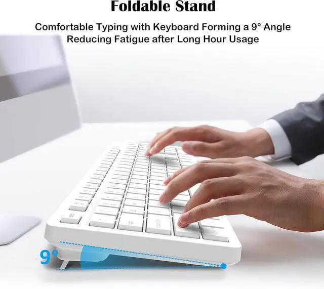 Alt view image 3 of 6 - White Wireless Keyboard and Mouse Combo, Full-Sized Ergonomic Computer Keyboard, 2.4GHz USB Cordless Keyboard Silent Mouse Set, 12 FN Shortcuts for Windows MacOS Laptop Computer