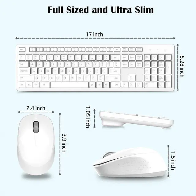 Alt view image 5 of 6 - White Wireless Keyboard and Mouse Combo, Full-Sized Ergonomic Computer Keyboard, 2.4GHz USB Cordless Keyboard Silent Mouse Set, 12 FN Shortcuts for Windows MacOS Laptop Computer