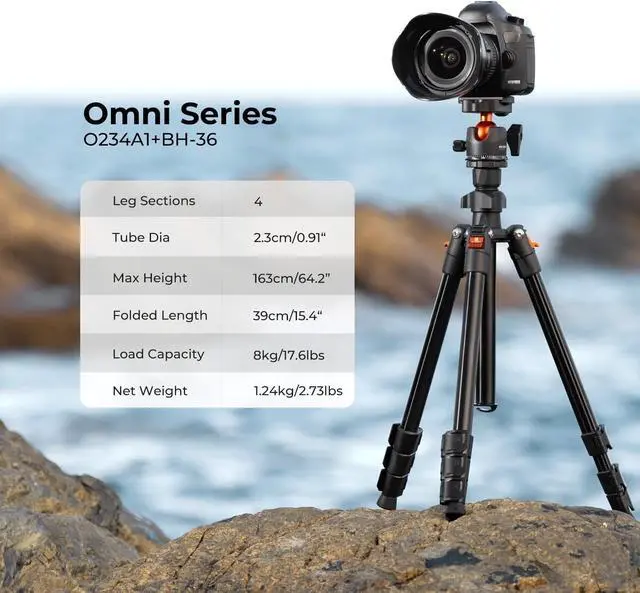 Alt view image 2 of 6 - 64 inch/163 cm Camera Tripod,Lightweight Travel Outdoor DSLR Tripods with 360 Degree Ball Head Load Capacity 17.6 lbs/8 kg,Cellphone Clip for Smartphone Live Streaming Vlog O234A1+BH-36