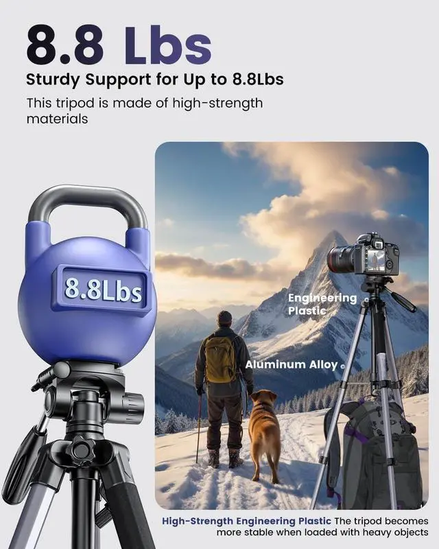 Alt view image 2 of 6 - 74"-Camera-Tripod, Professional Aluminum Tripod/Leg Stand Mirrorless Camera/DSLR/Cell Phone/Camcorder/GoPro, with Phone Holder and Travel Bag (Gunmetal Gray) Weight 2.8 lbs Load 8.8 lbs